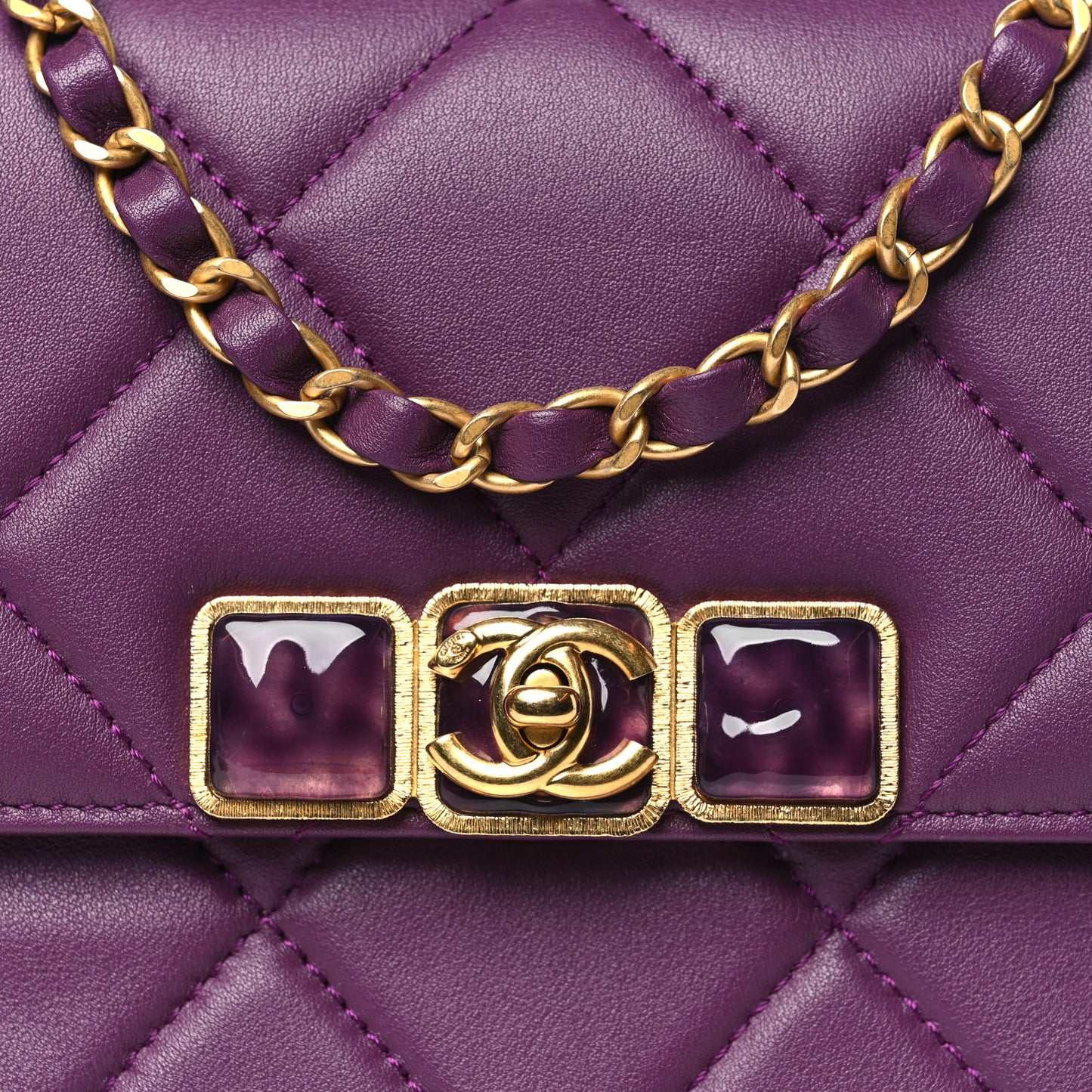 Calfskin Resin Quilted Mini Flap Purple