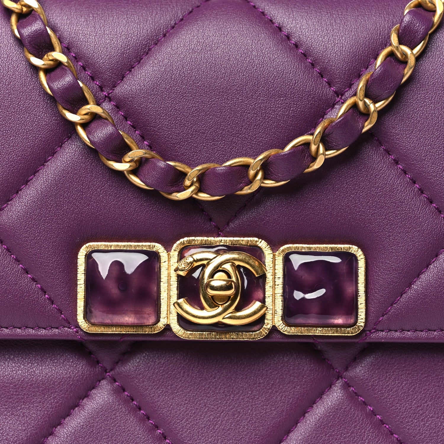 Chanel Calfskin Resin Quilted Mini Flap Purple 8 of 12