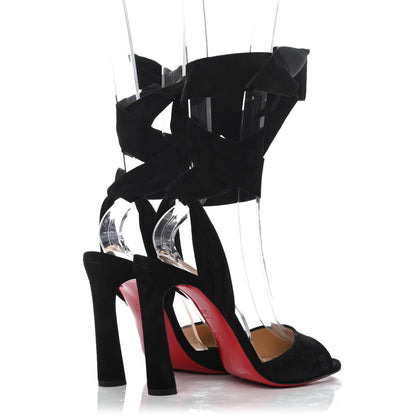 Christian Louboutin Veau Velours Rose Amelie 100 Ankle Strap Pumps 38.5 Black 3 of 4