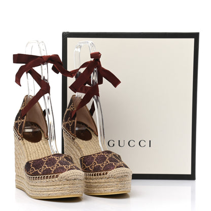 Gucci Lame GG Monogram Ankle Wrap Platform Espadrille Wedges 38 Beige Brown 10 of 10