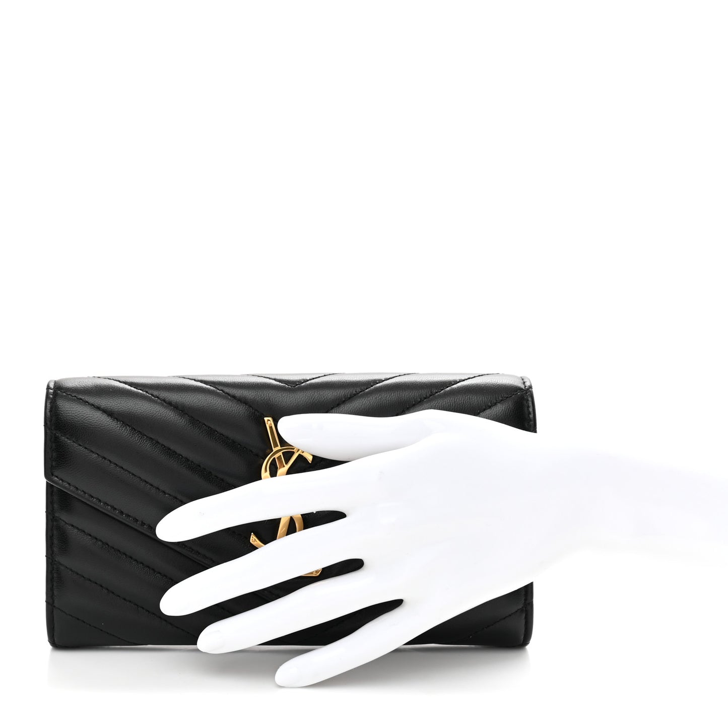 Calfskin Matelasse Chevron Monogram Flap Wallet Black