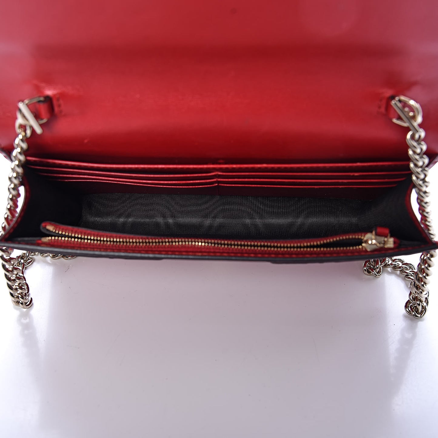 Guccissima Signature Bowy Chain Wallet Hibiscus Red