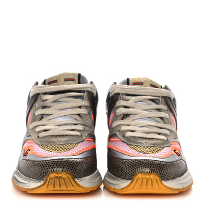 Gucci Calfskin Suede Mesh Lizard Embossed Womens Ultrapace Sneakers 36 Silver Anthracite Neon Orange 2 of 9