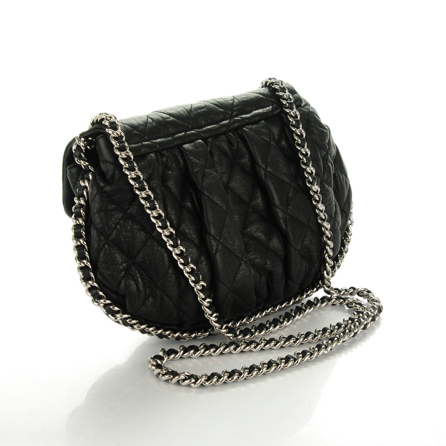 Washed Lambskin Quilted Medium Chain Around Messenger Black
