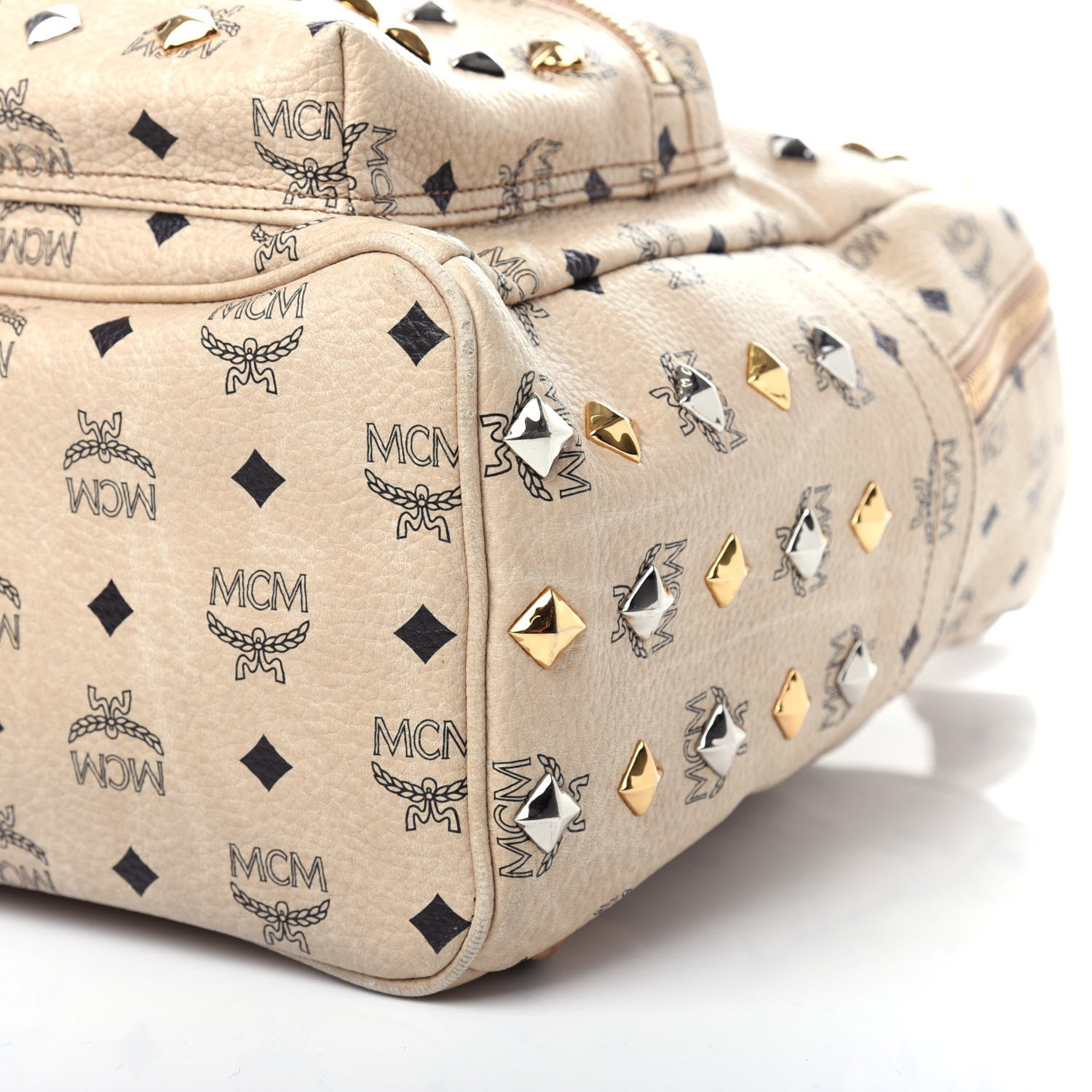MCM Visetos Medium Studded Stark Backpack Beige 10 of 11