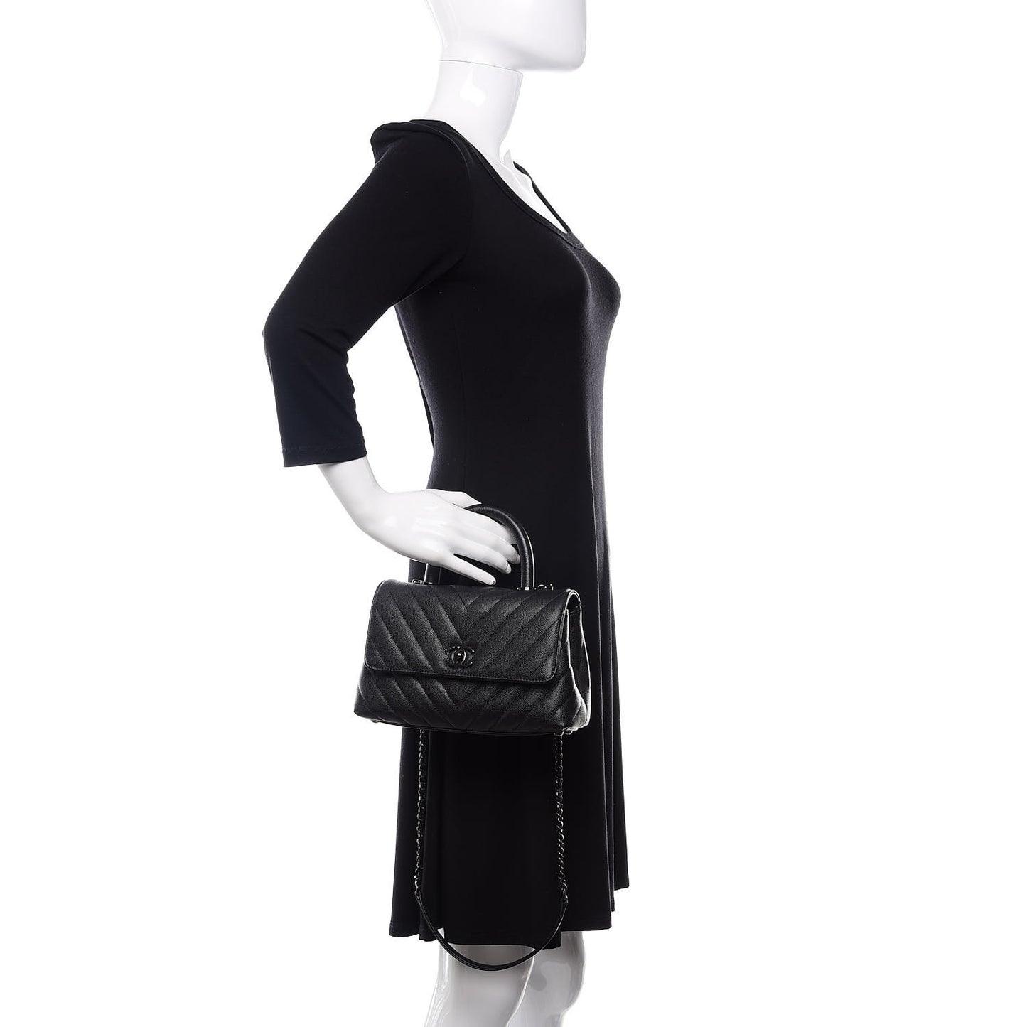 Caviar Chevron Quilted Mini Coco Handle Flap So Black
