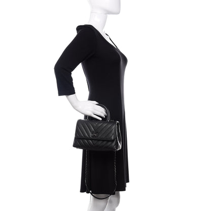 Chanel Caviar Chevron Quilted Mini Coco Handle Flap So Black 3 of 12