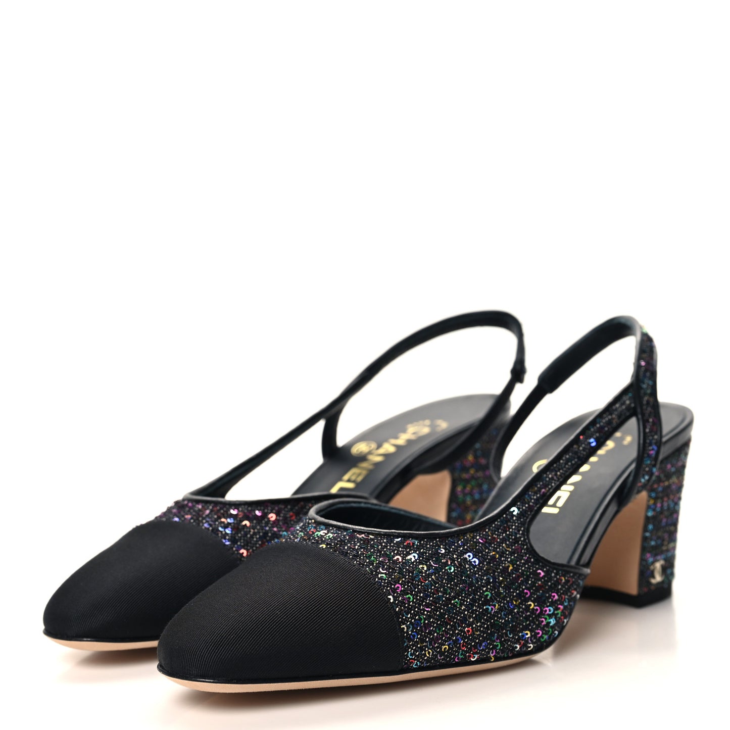 Glitter Grosgrain Cap Toe CC Slingback Pumps 37.5 Black Multicolor