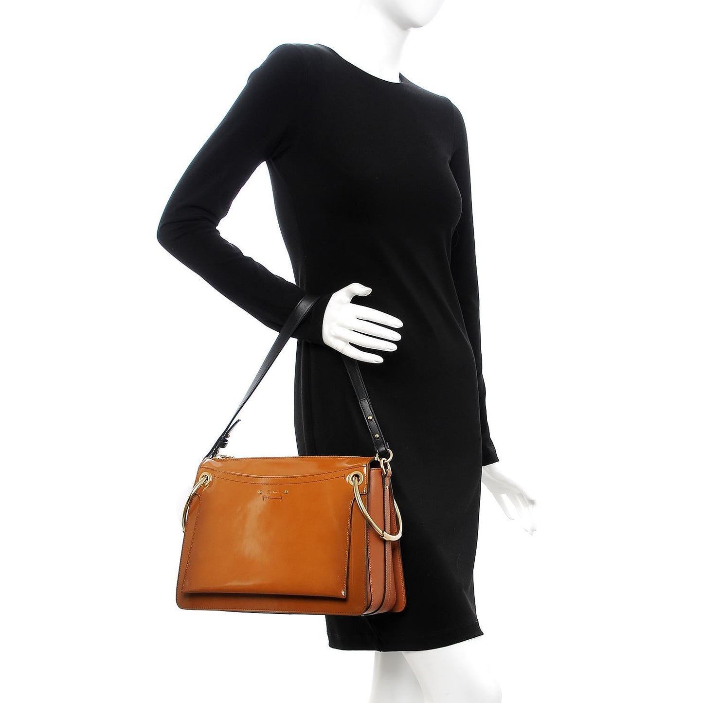 Glossy Lambskin Medium Roy Bag Caramel