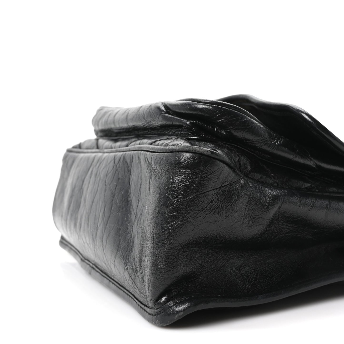 Crinkled Calfskin Matelasse Monogram Medium Niki Chain Satchel Black