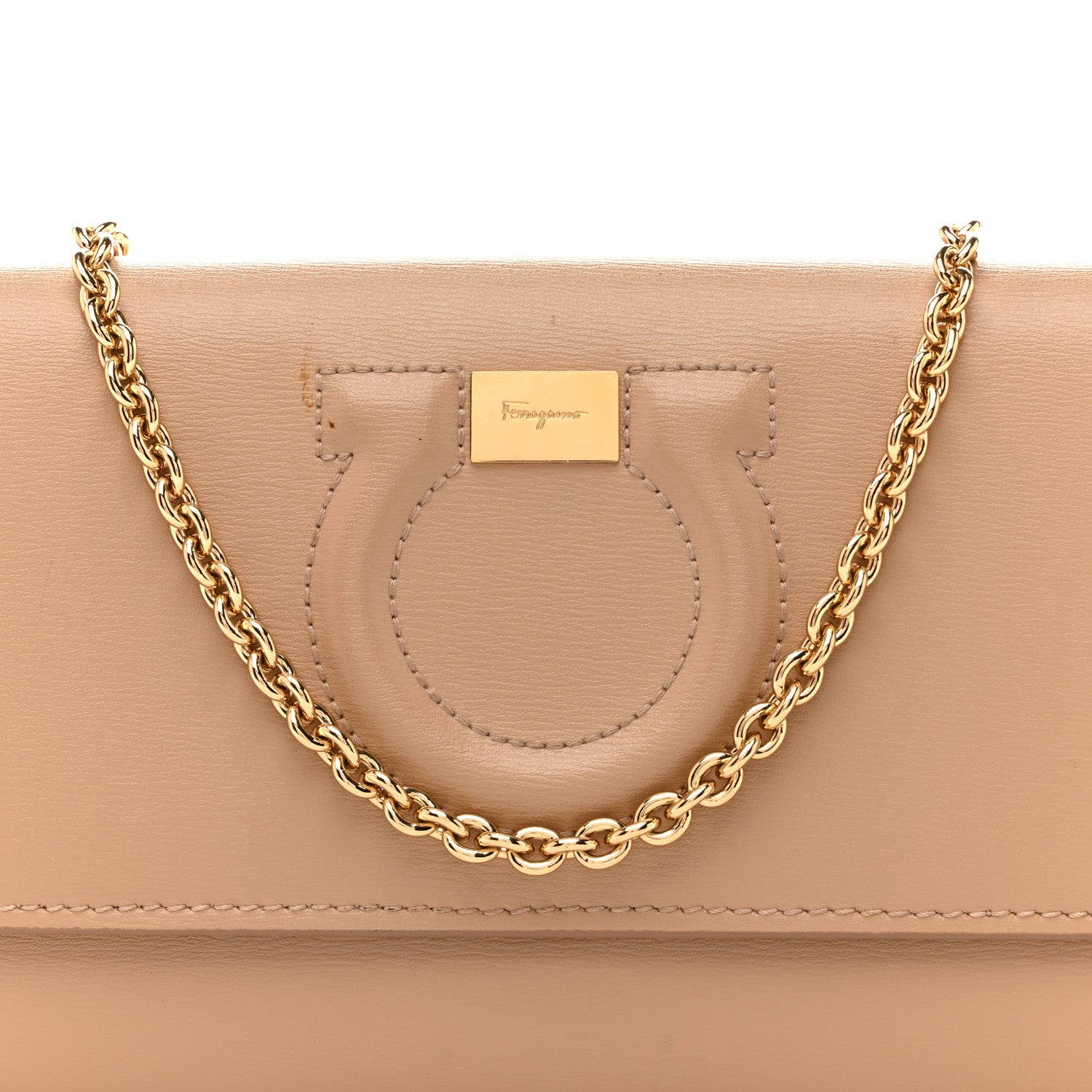 Salvatore Ferragamo Calfskin City Wallet On Chain Almond 8 of 13