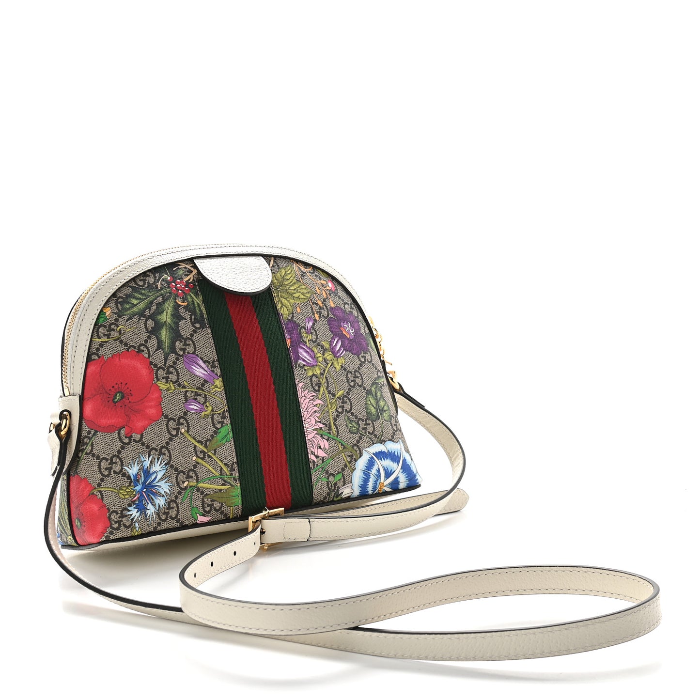 GG Supreme Monogram Flora Web GG Small Ophidia Dome Shoulder Bag White