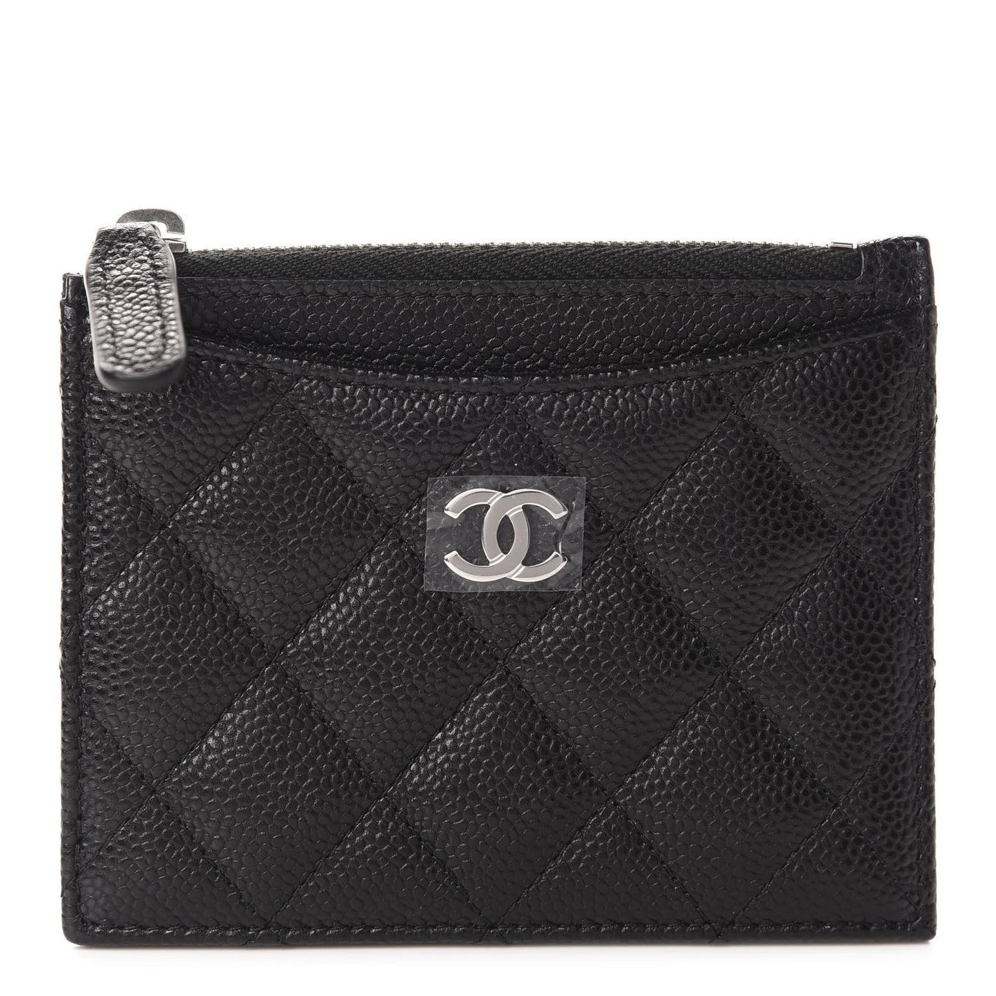 Caviar Quilted CC Zip Card Holder Black