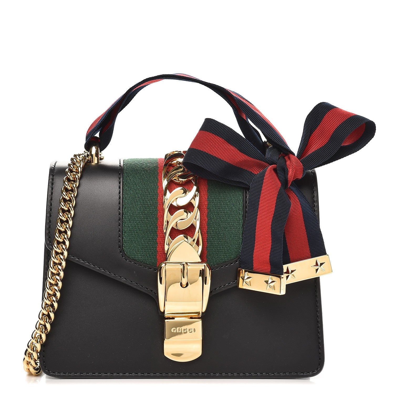 Gucci Calfskin Mini Sylvie Chain Shoulder Bag Black 1 of 8