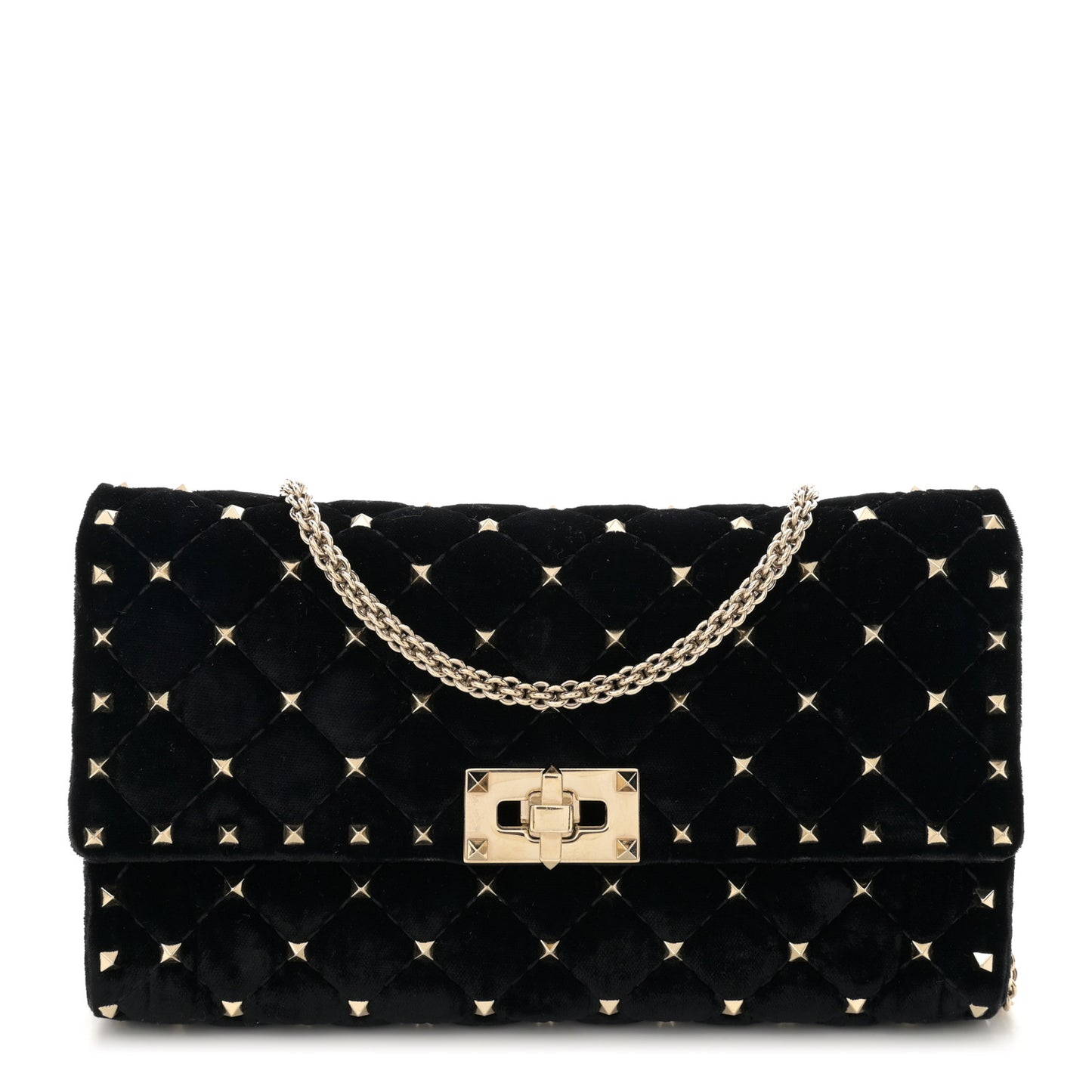 Velvet Rockstud Spike Wallet on Chain Black