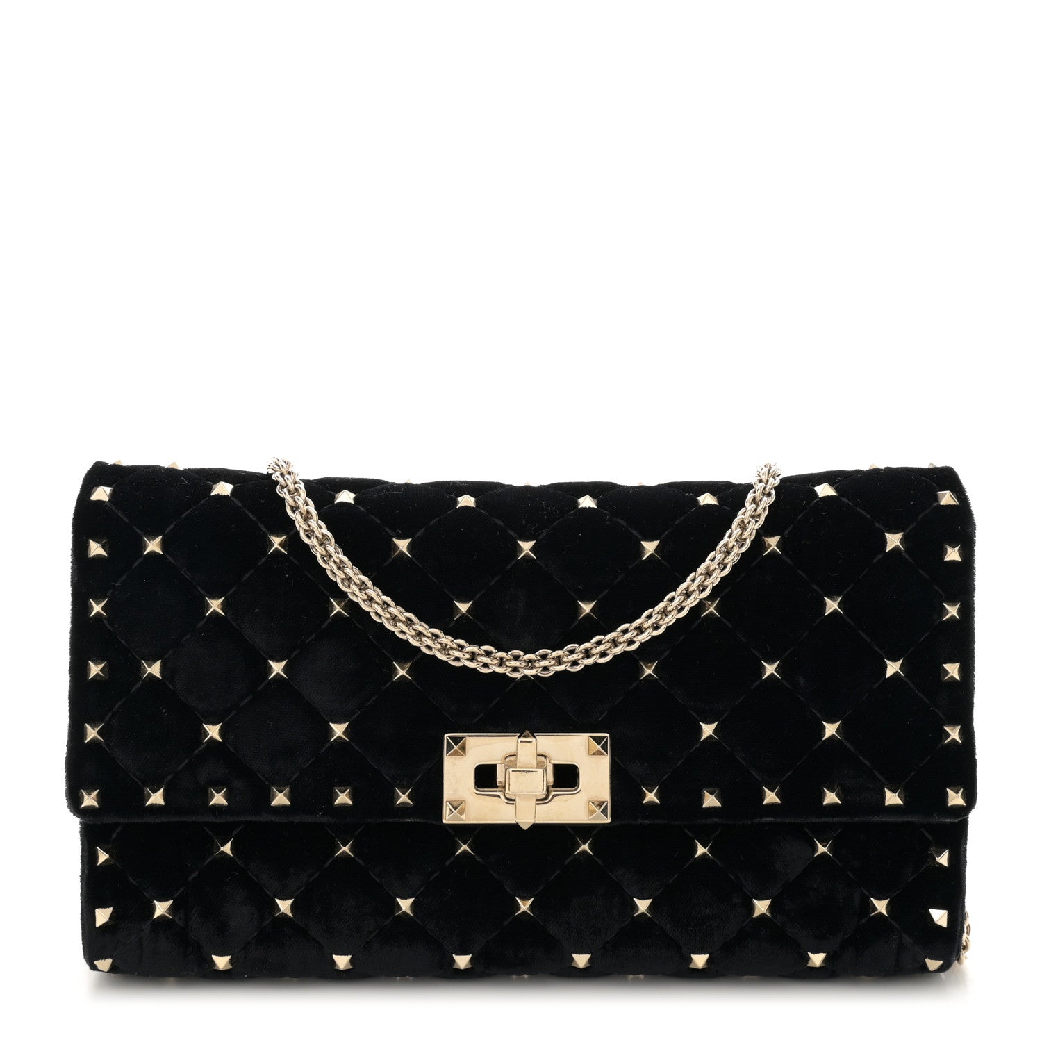 Valentino Garavani Velvet Rockstud Spike Wallet on Chain Black 1 of 11