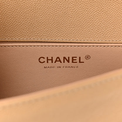 Chanel Caviar Chevron Quilted Medium Boy Flap Dark Beige 6 of 11