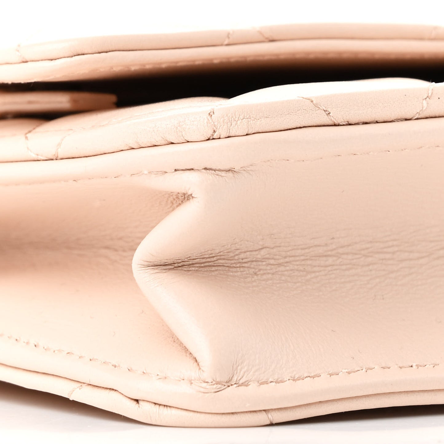 Lambskin Quilted CC Pearl Crush Wallet on Chain WOC Light Beige