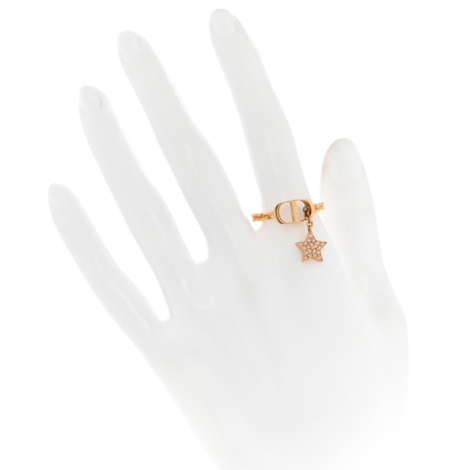 Christian Dior Metal Crystal Star CD Ring L 54/7 Gold 2 of 4