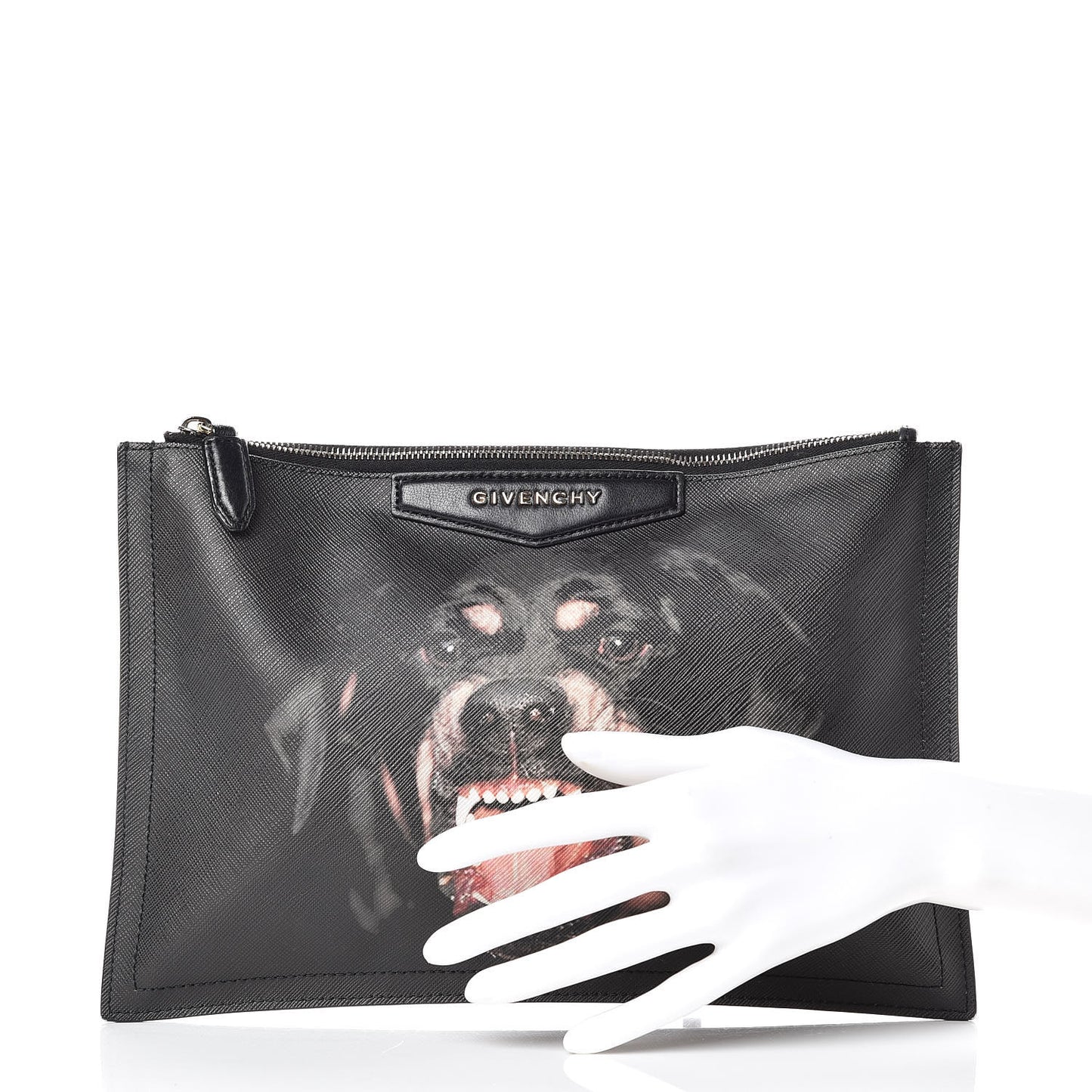 Texutured Coated Canvas Rottweiler Print Medium Cosmetic Pouch Black