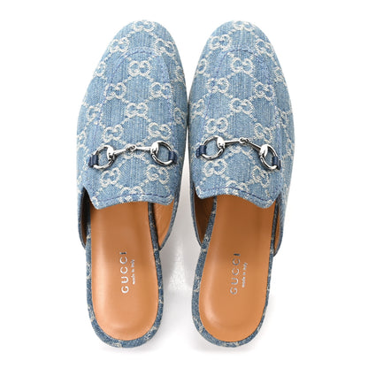 Gucci New Denim GG Malaga Kid Womens Princetown Slippers 37.5 Light Blue Royale 2 of 10