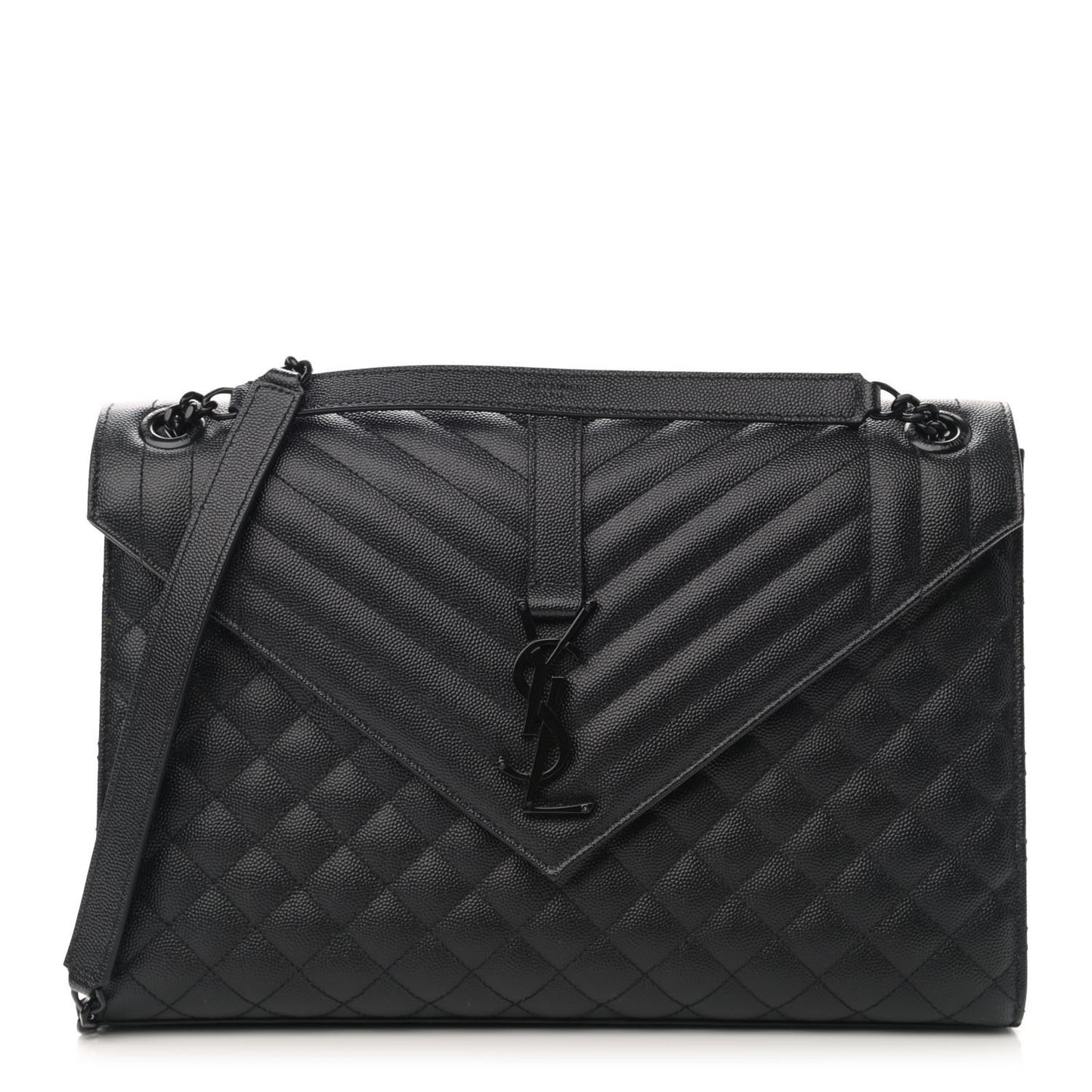 Grain De Poudre Textured Mixed Matelasse Large Triquilt Monogram Monochrome Satchel Black