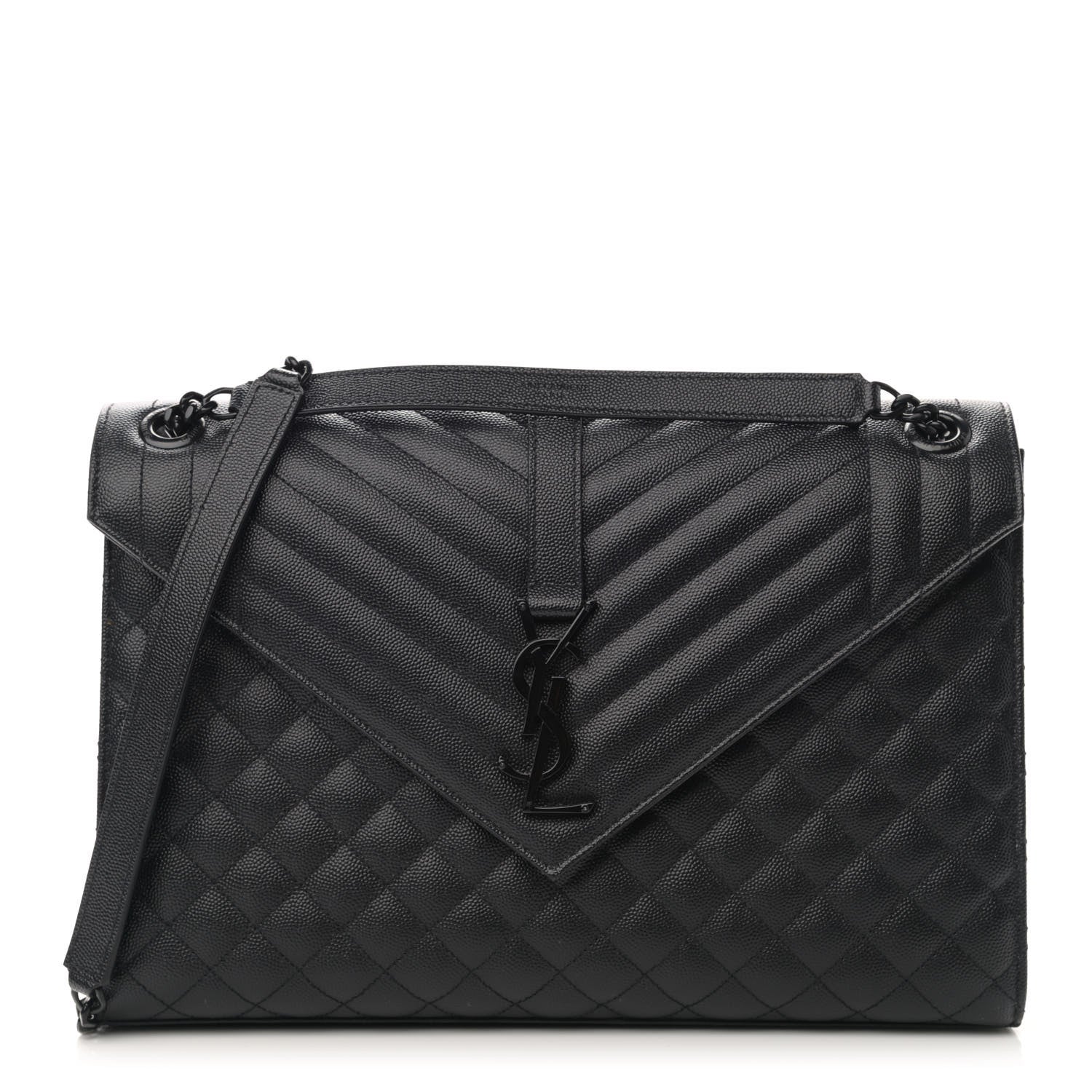 Saint Laurent Grain De Poudre Textured Mixed Matelasse Large Triquilt Monogram Monochrome Satchel Black 1 of 11
