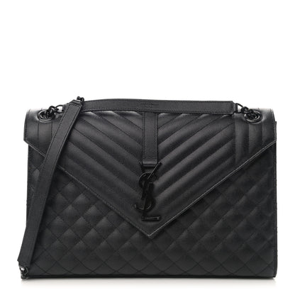 Saint Laurent Grain De Poudre Textured Mixed Matelasse Large Triquilt Monogram Monochrome Satchel Black 1 of 11