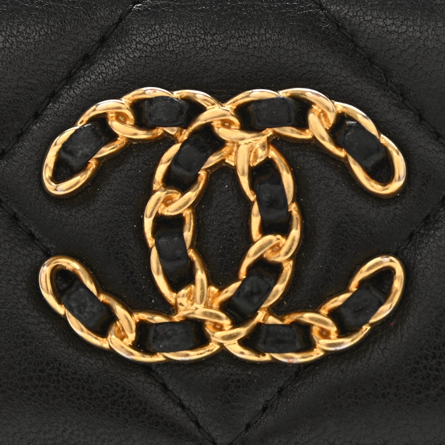 Lambskin Quilted Chanel 19 Flap Card Holder Black