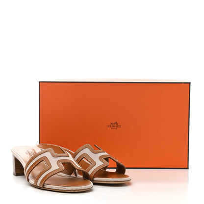 Hermes Calfskin Canvas Oasis Sandals 35.5 Noisette Beige Dore 9 of 9
