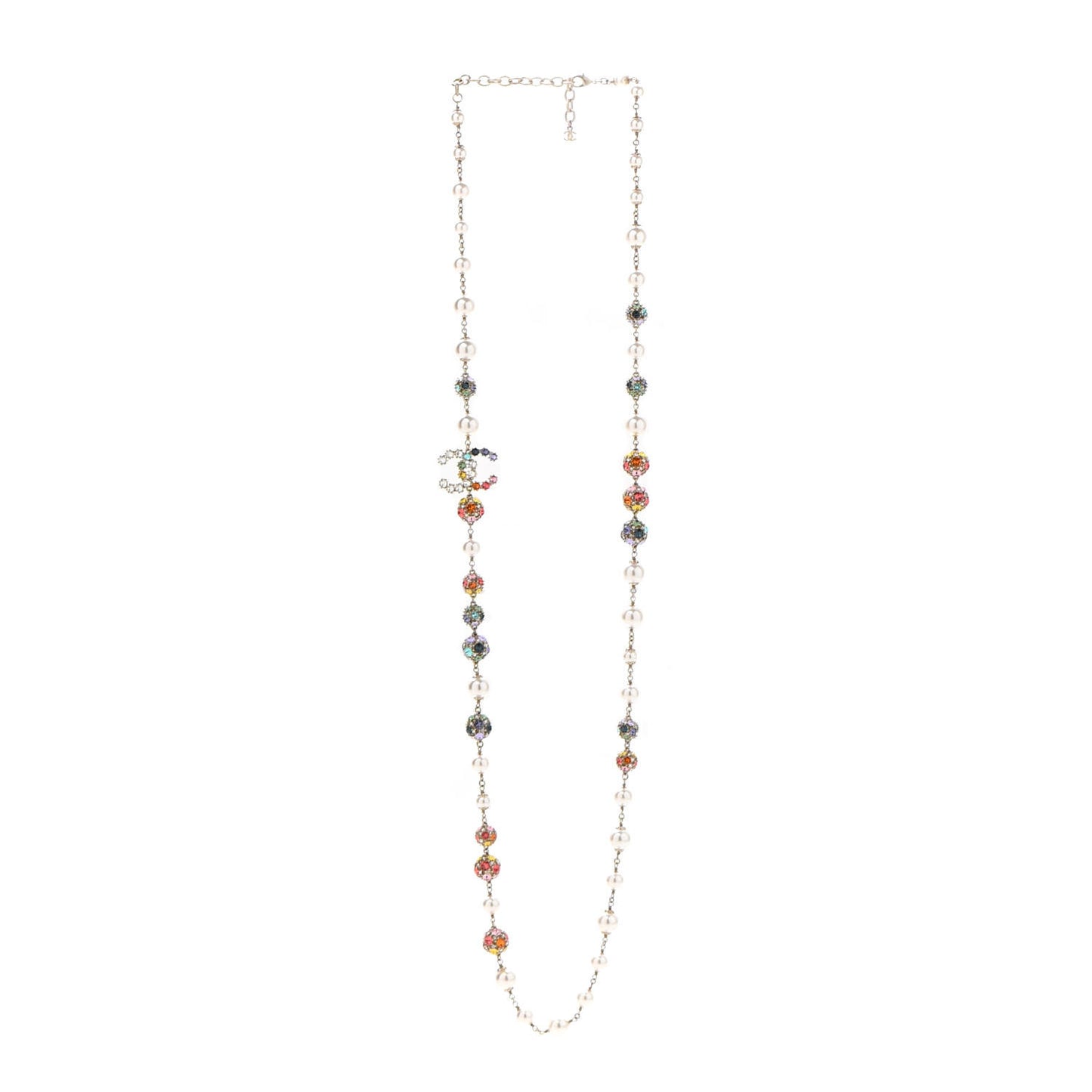 Pearl Crystal CC Long Strand Necklace Gold Multicolor