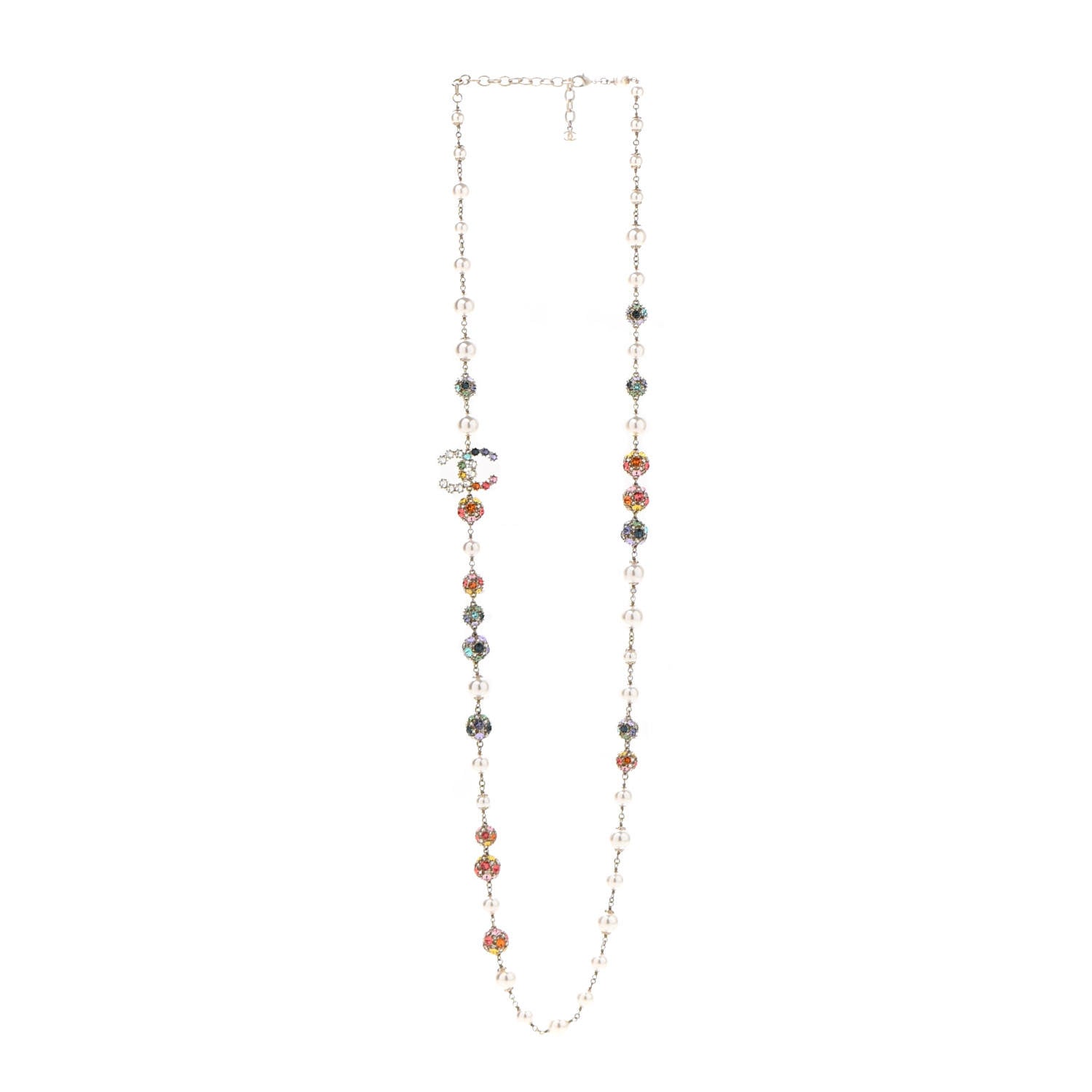 Chanel Pearl Crystal CC Long Strand Necklace Gold Multicolor 3 of 7