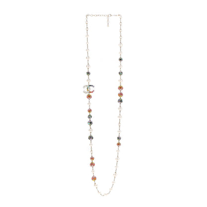 Chanel Pearl Crystal CC Long Strand Necklace Gold Multicolor 3 of 7