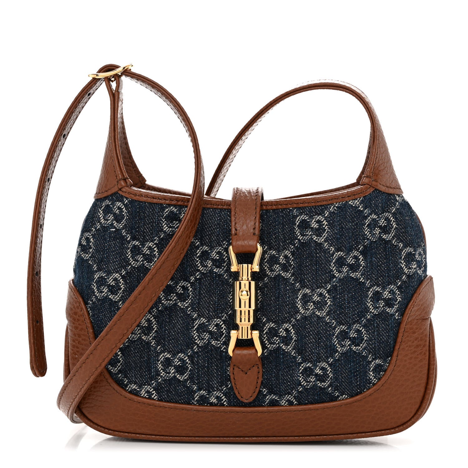 Gucci New Denim GG Monogram Calfskin Mini Jackie 1961 Hobo Blue Tea Cuir 1 of 9
