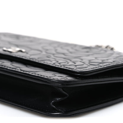Chanel Lambskin Camellia Embossed Wallet On Chain WOC Black 10 of 11