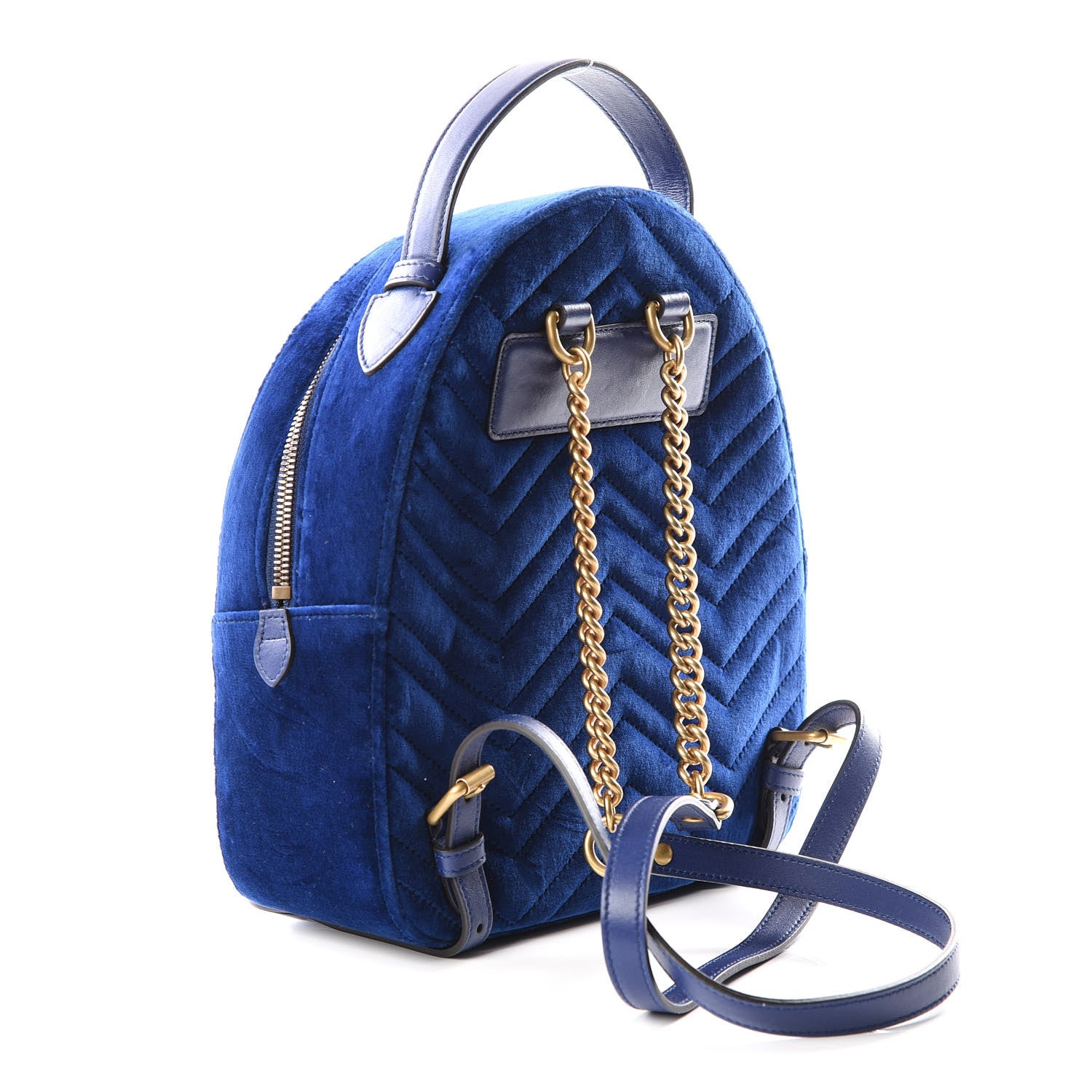 Gucci Velvet Matelasse GG Marmont Dome Backpack Cobalt Blue 2 of 9