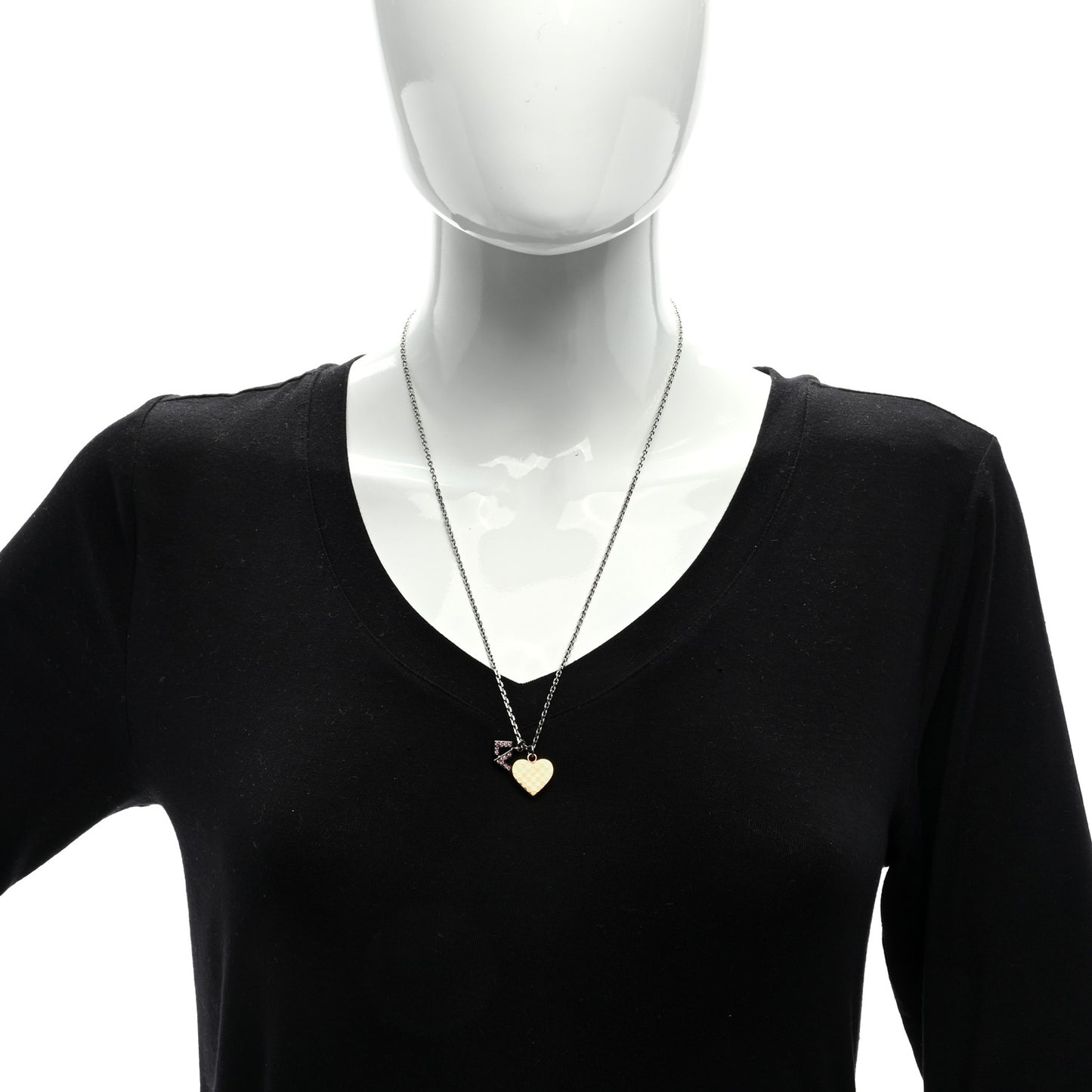 Damier Heart Pendant Necklace Silver Gold