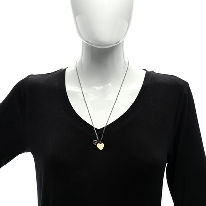Louis Vuitton Damier Heart Pendant Necklace Silver Gold 3 of 4