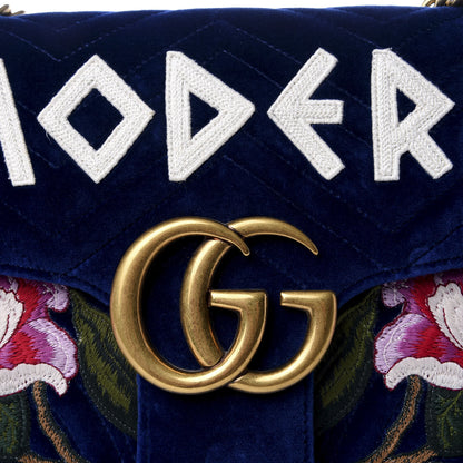 Gucci Velvet Matelasse Modern Embroidered Medium GG Marmont Shoulder Bag Cobalt 8 of 8