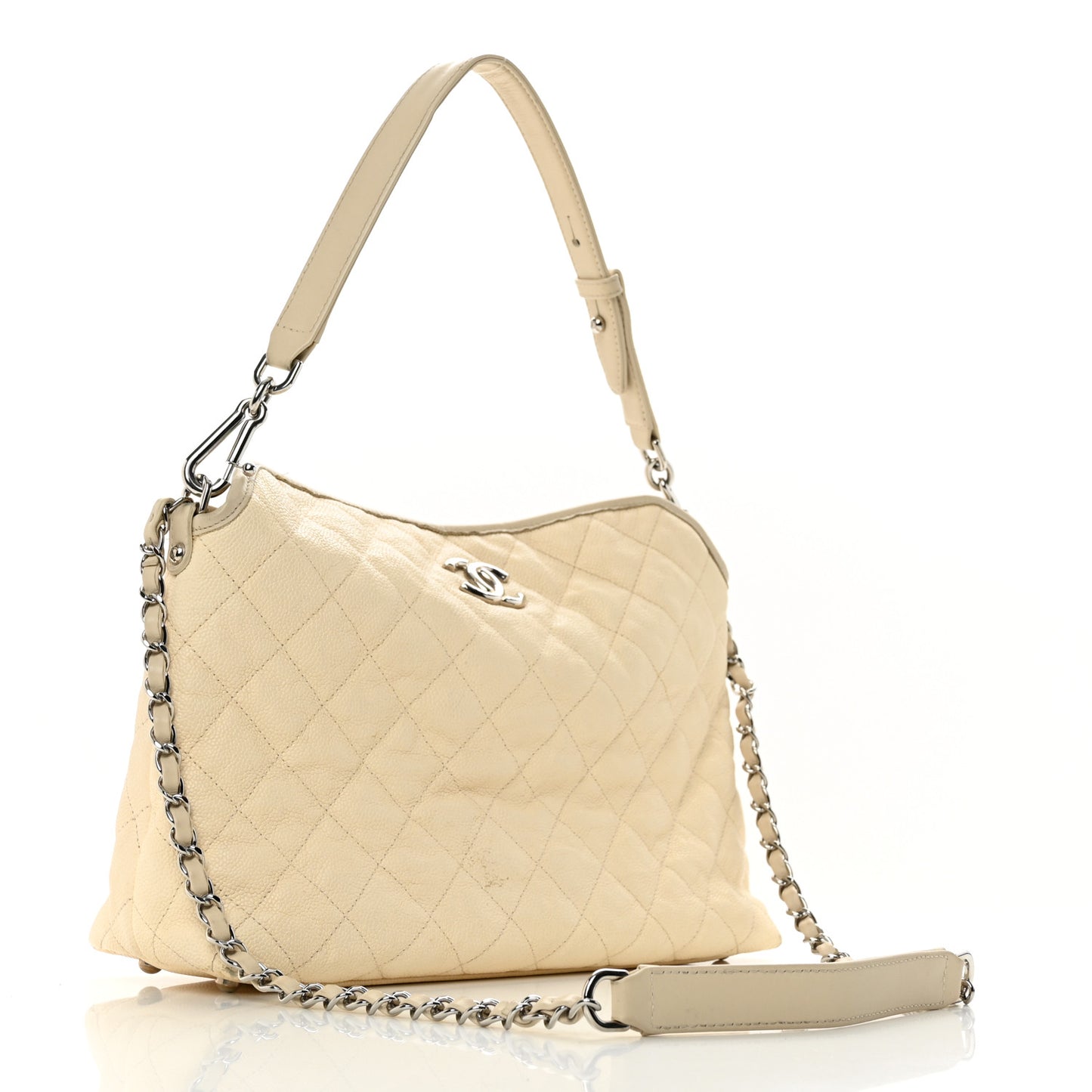 Caviar Quilted French Riviera Hobo Beige