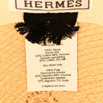 Hermes Straw Brides De Gala Panama Carrousel Hat 56 Naturel Ecru Black 9 of 10