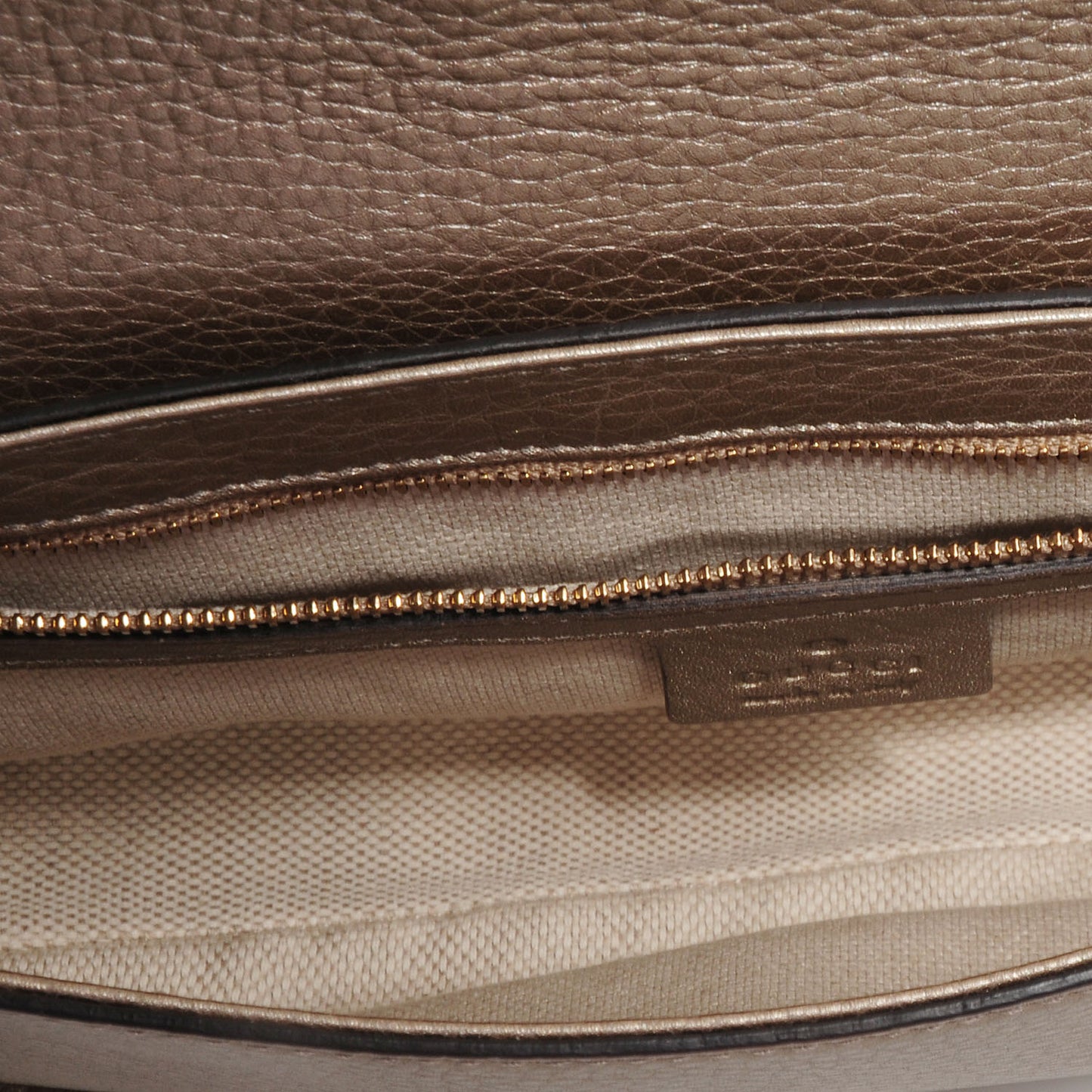 Metallic Pebbled Calfskin Medium Soho Flap Crossbody Golden Beige