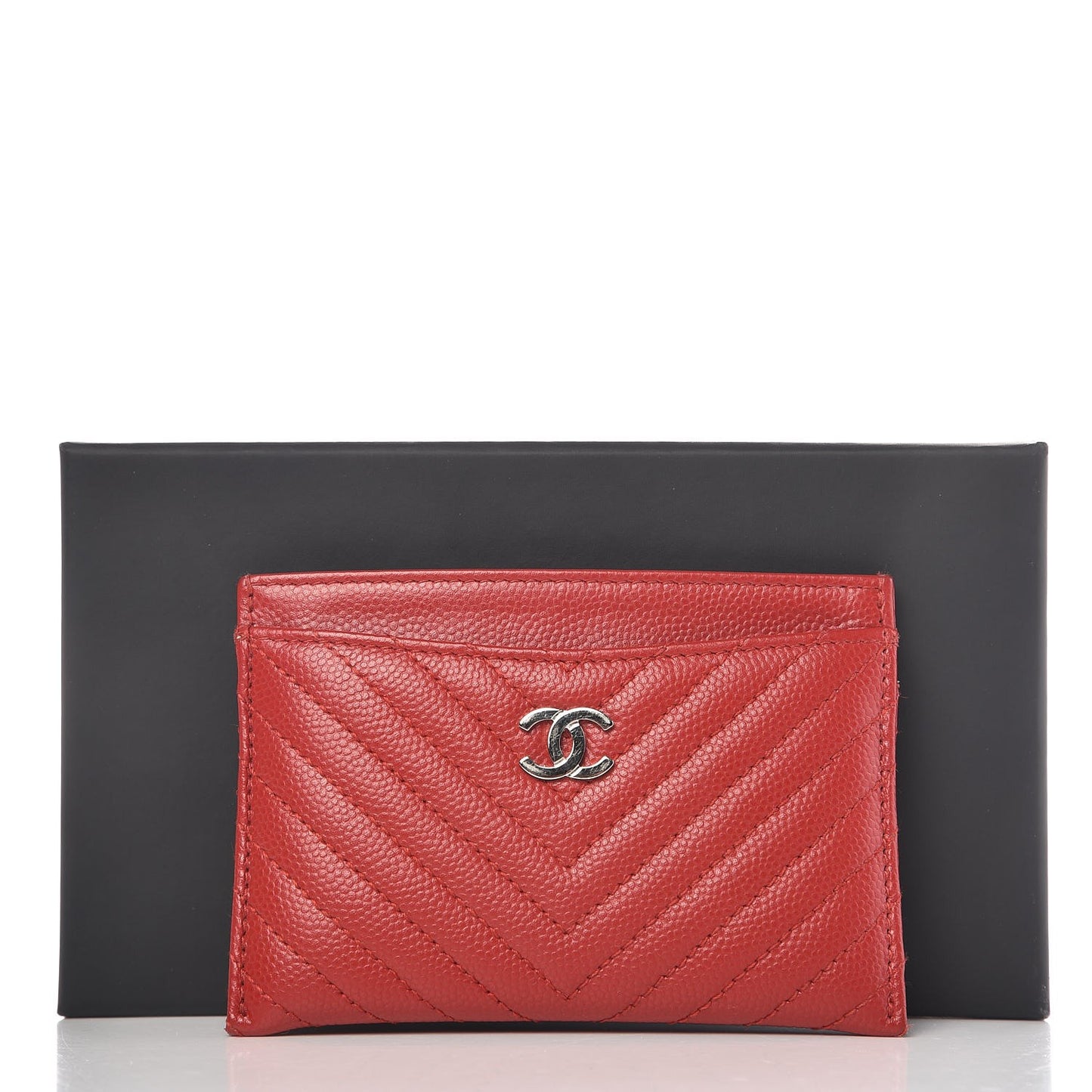 Caviar Chevron Quilted Card Holder Red