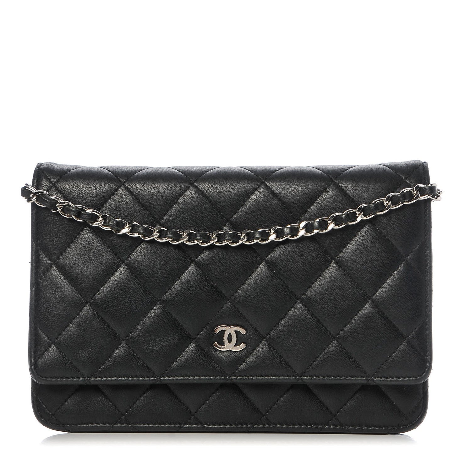 Lambskin Quilted Wallet On Chain WOC Black