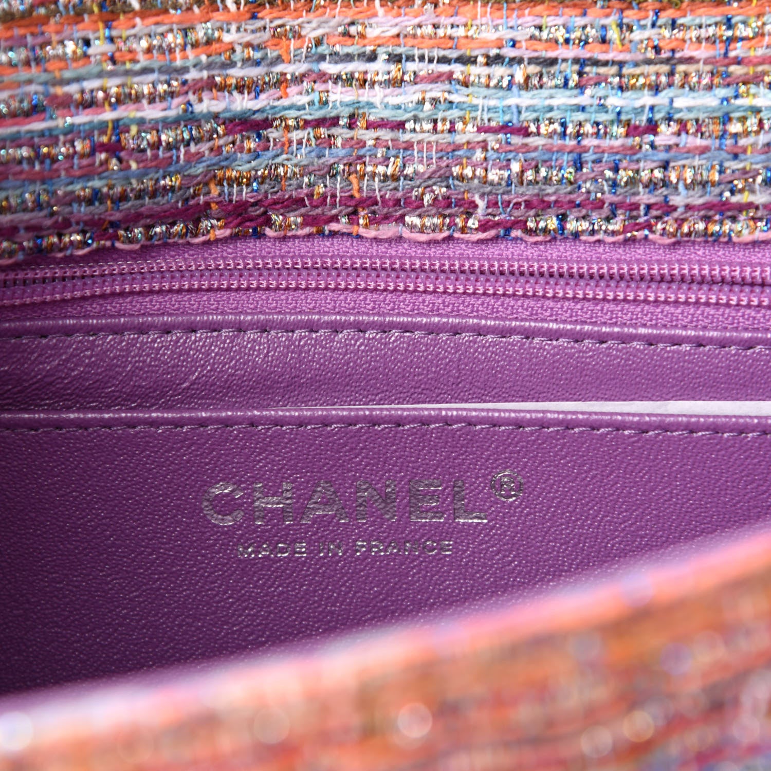 Chanel Tweed Quilted Mini Rectangular Flap Blue Pink Orange 8 of 11