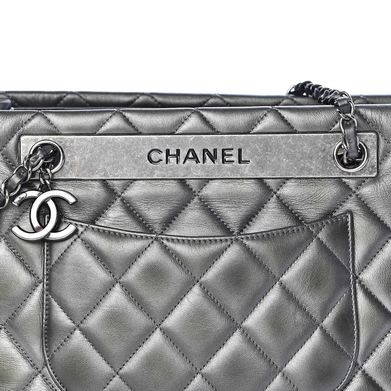 Chanel Metallic Lambskin Quilted Small Trendy CC Shopping Tote Grey 11 of 11