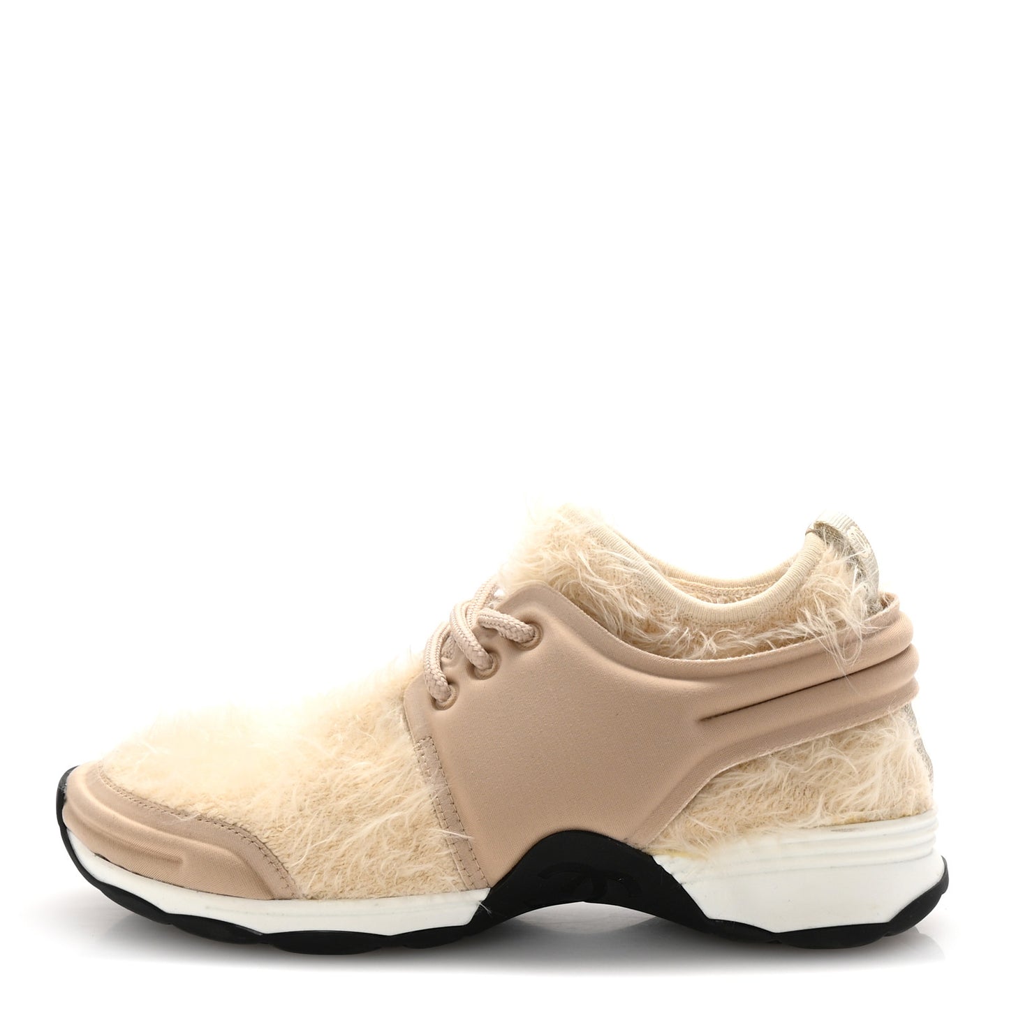 Stretched Fabric Satin CC Womens Sneakers 37.5 Light Beige
