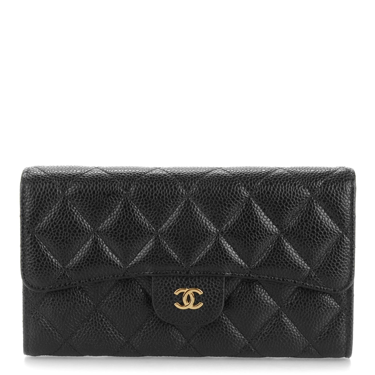 Caviar Quilted Large Flap Wallet Black