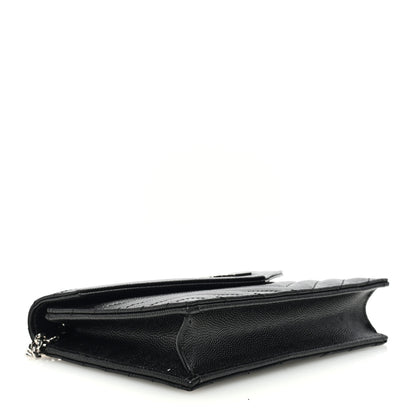 Saint Laurent Grain De Poudre Matelasse Chevron Monogram Envelope Chain Wallet Black 4 of 10