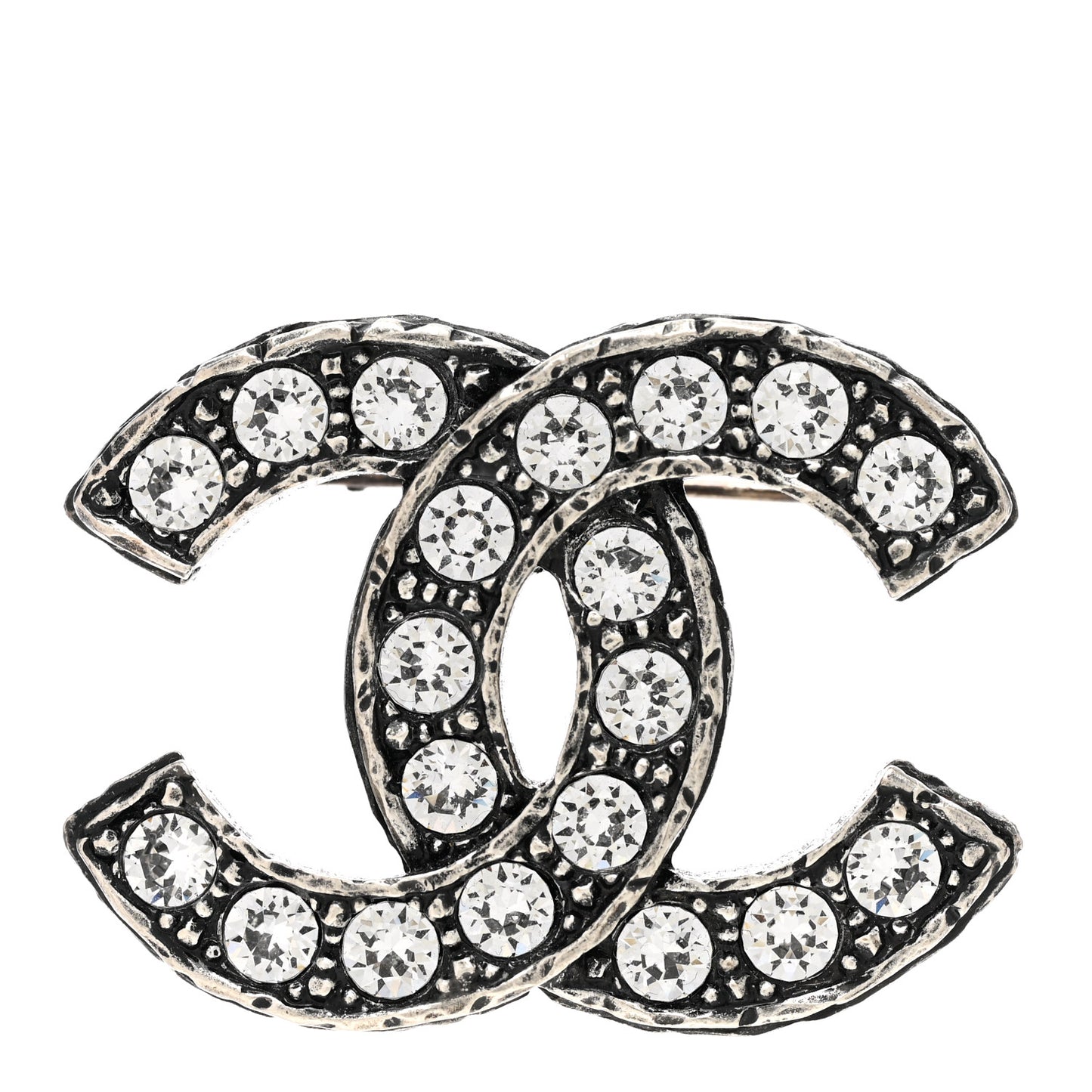Crystal Textured CC Brooch Silver